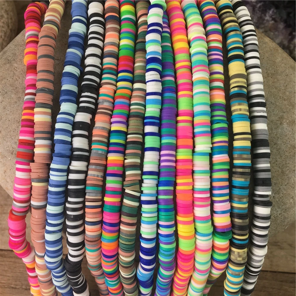 

LS-E1244 4mm 14 color Rainbow WHOLESALE Rubber Disc Beads, 16 strand heishi beads, colorful round polymer beads