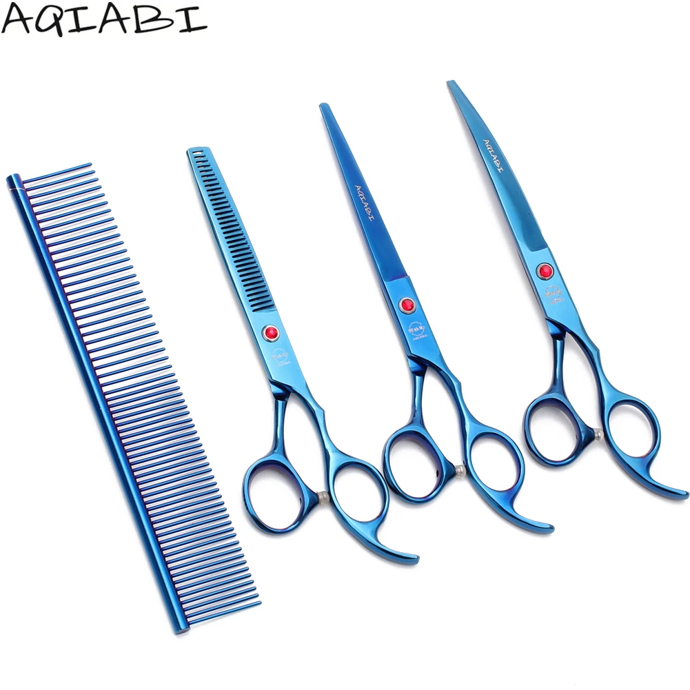 

Pet Scissors 7" AQIABI JP Stainless Steel Dog Grooming Scissors Straight Scissors Cat Thinning Shears A3003, Red handle