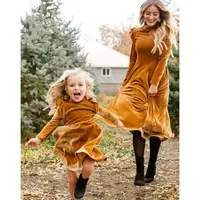 

2019 Latest Fashionable Mommy and Me Outfits Korean Velvet Fall Long Sleeve Dress Family Matching Clothing