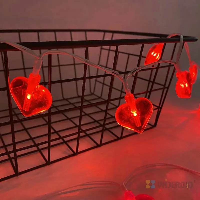 10LED red transparent heart string lights for indoor decoration