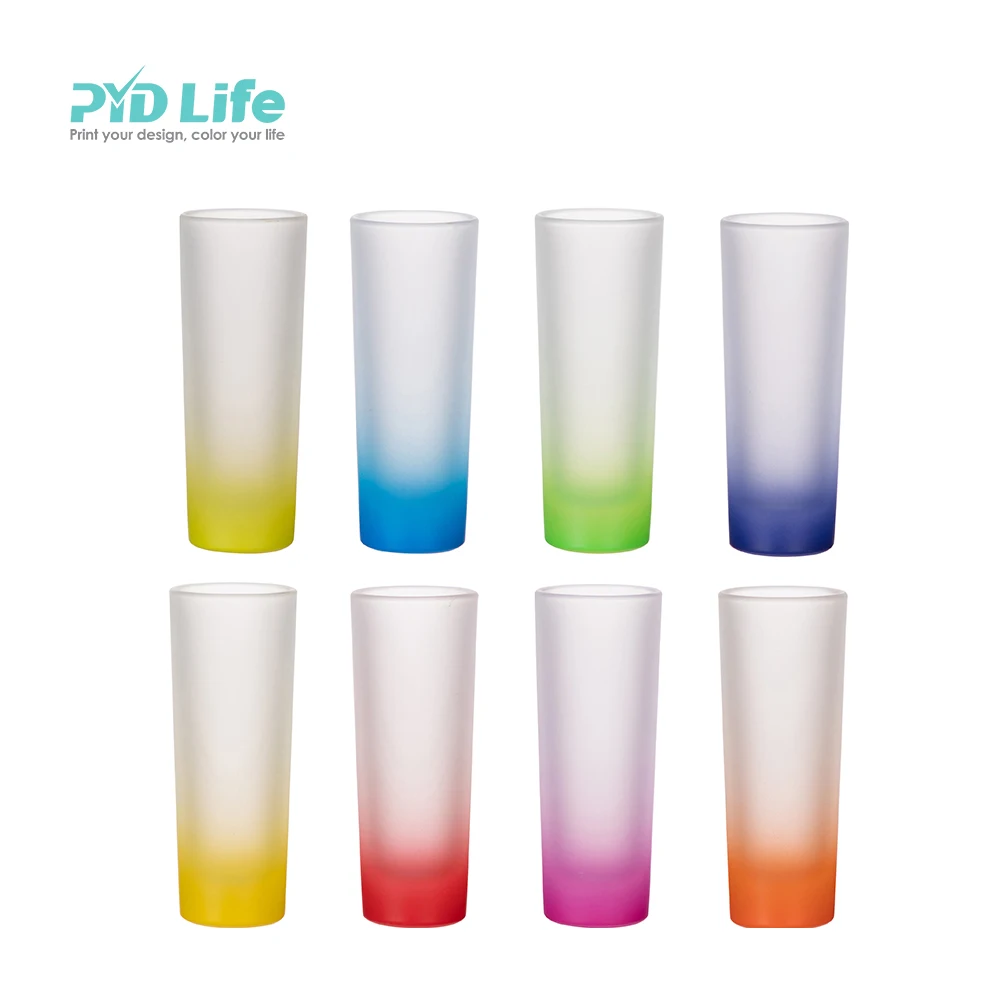 

PYD Life Newest Hot Sale Mixed Gradient Color 3 oz 90 ml Sublimation Custom Glass Shot Glasses Blanks, 9 colors