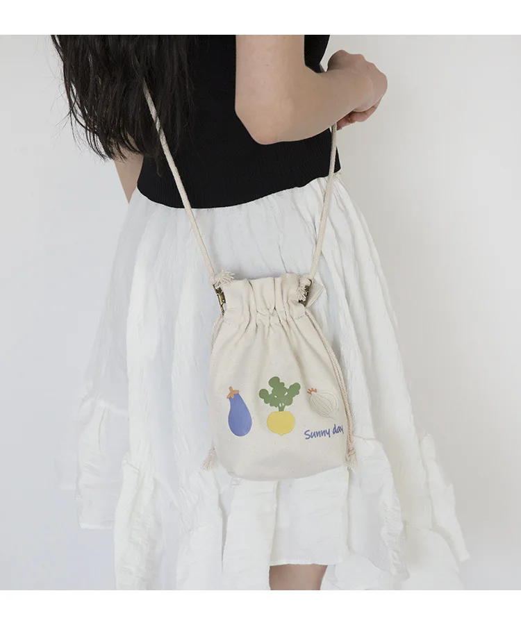 

Ladies Travel Portable Canvas Messenger Shoulder Bag Cute Mini Cartoon Handbag Bucket Bag