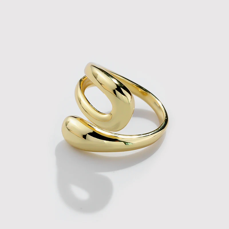 

European Style 925 Silver Jewellery Gold Plated Irregular Smooth Adjustable Ring