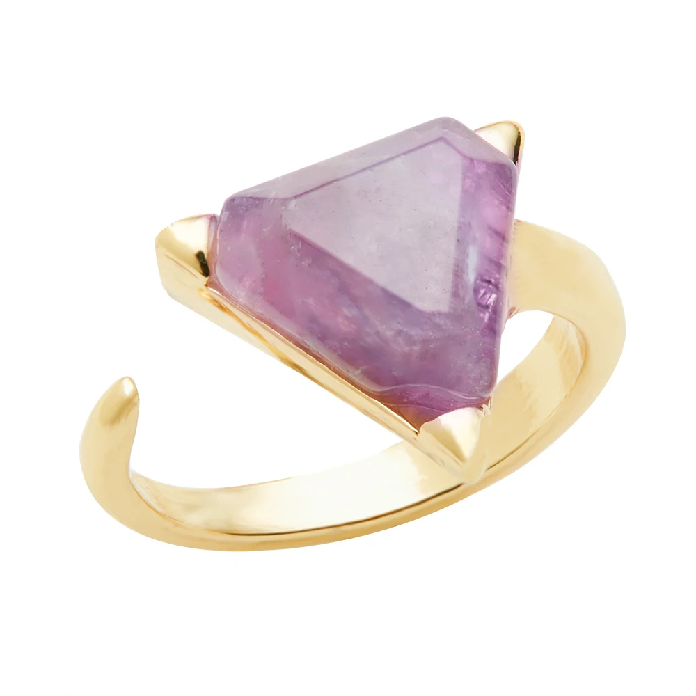 

2021 trend natural stone rings amethyst triangle jewelry 18k gold plated 925 silver wedding Finger Ring for women girls gifts, As picture