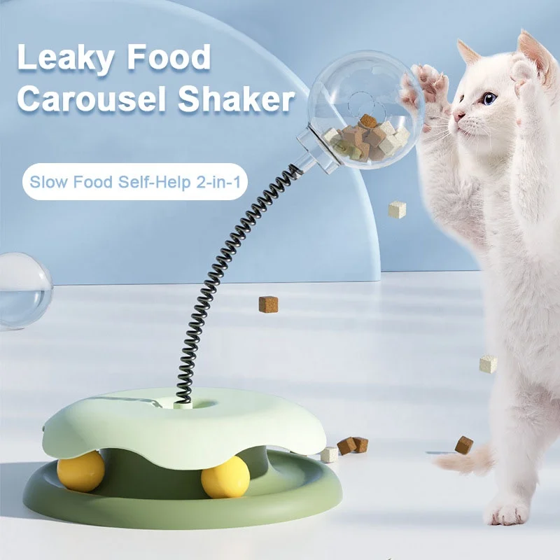 

Hot Sale Treat Dispenser Spring Leak Food Pet Turntable Toy Dog Cat Ball Slow Feeder Interactive Cat Toy