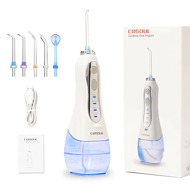 

Portable oral irrigator with water jet 5 modes USB rechargeable 300 ml dental irrigator + 5 ejectors teeth flusher