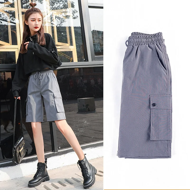 

Loose and thin straight-leg overalls Thin casual pants loose five-point pants
