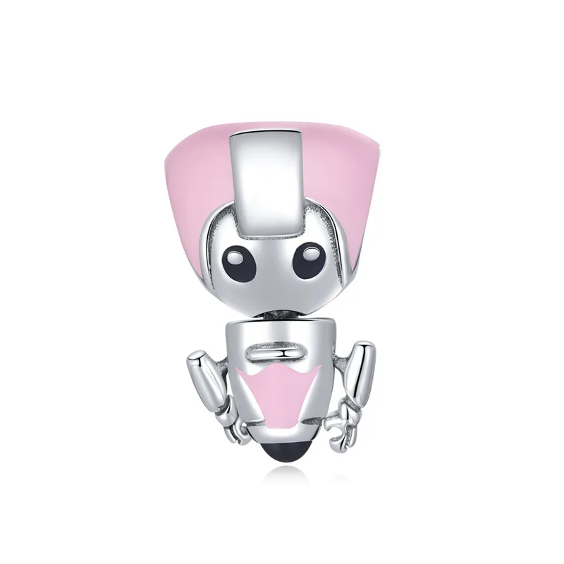 

SCC1774 cute robot charms for bracelets 925 sterling silver pink jewelry