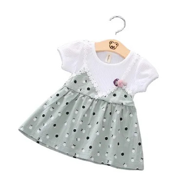 

KYO Summer 1-4 Years Old Girls Short-Sleeved Dummy Two-Piece Shirt Children'S Cute Lace Sling Floral Dress