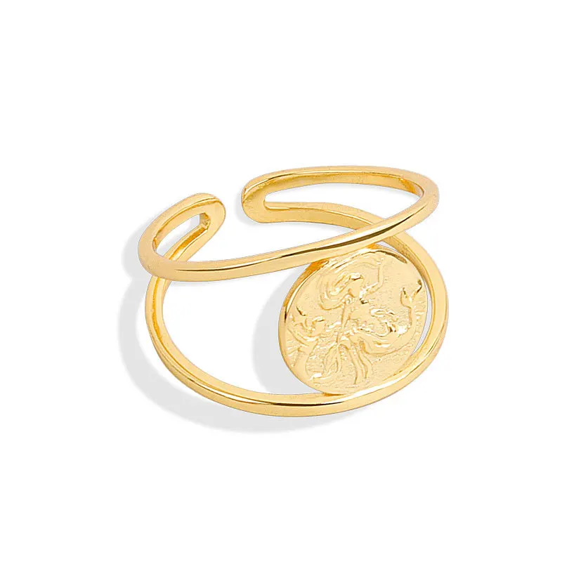 

925 Ring Trendy Double Layer Mermaid Silver Adjustable Coin Unique Gold Plated Adjustable Rings