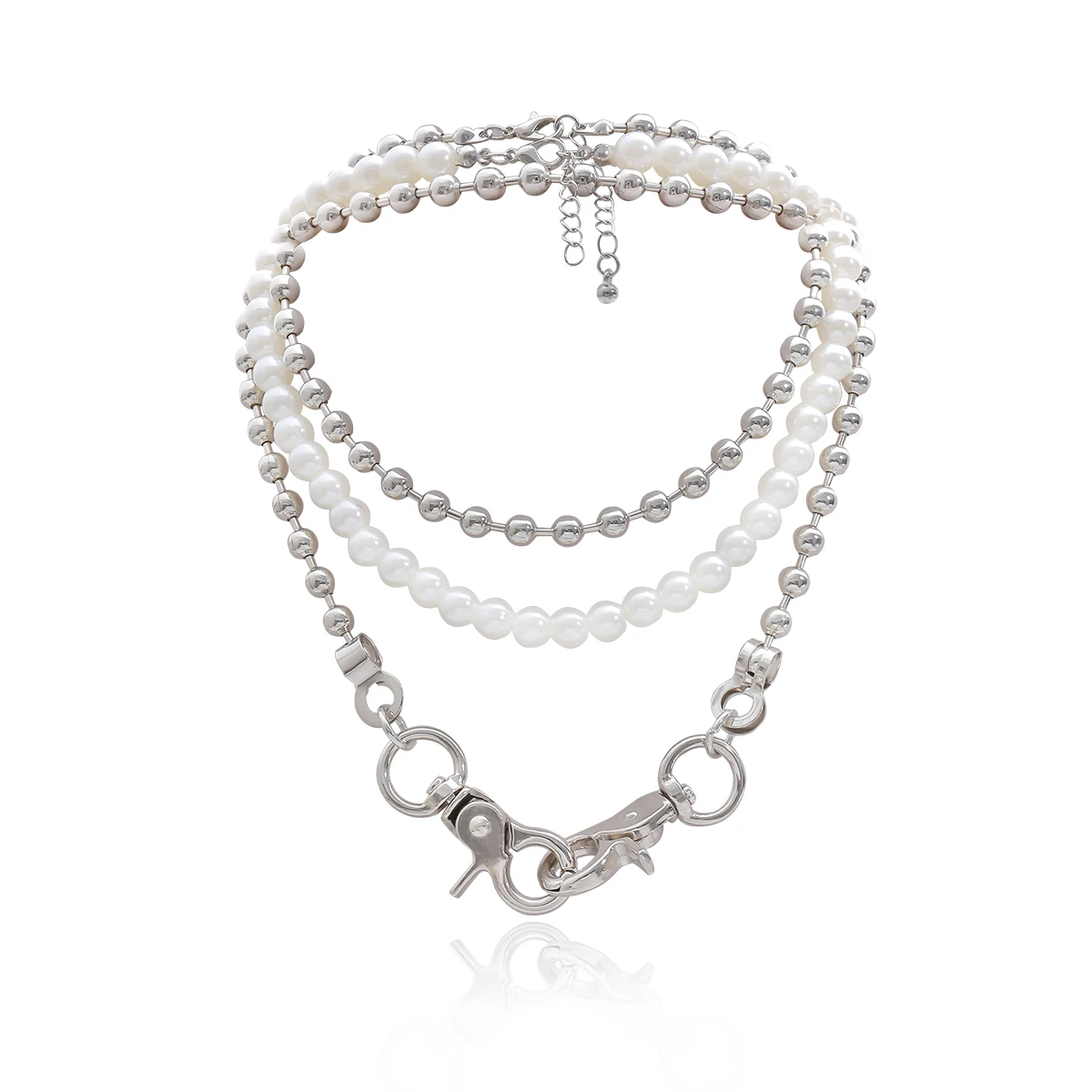 

Simple and simple multi-layer pearl necklace street shooting double buckle alloy necklace women