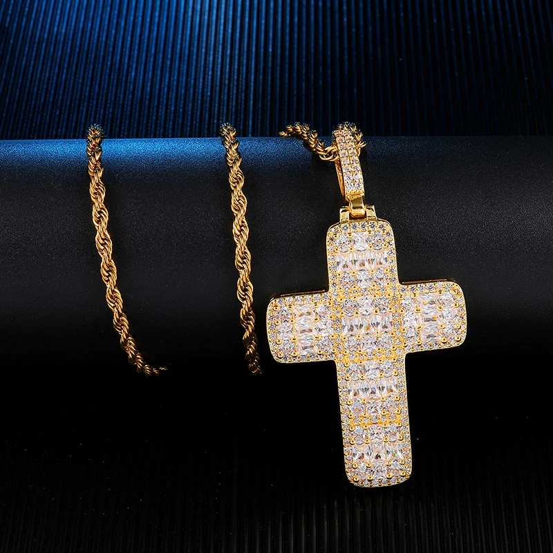 2019 Trend Brass  Micro Paved Cross Pendant & Necklace For For Men Iced Out Jewelry