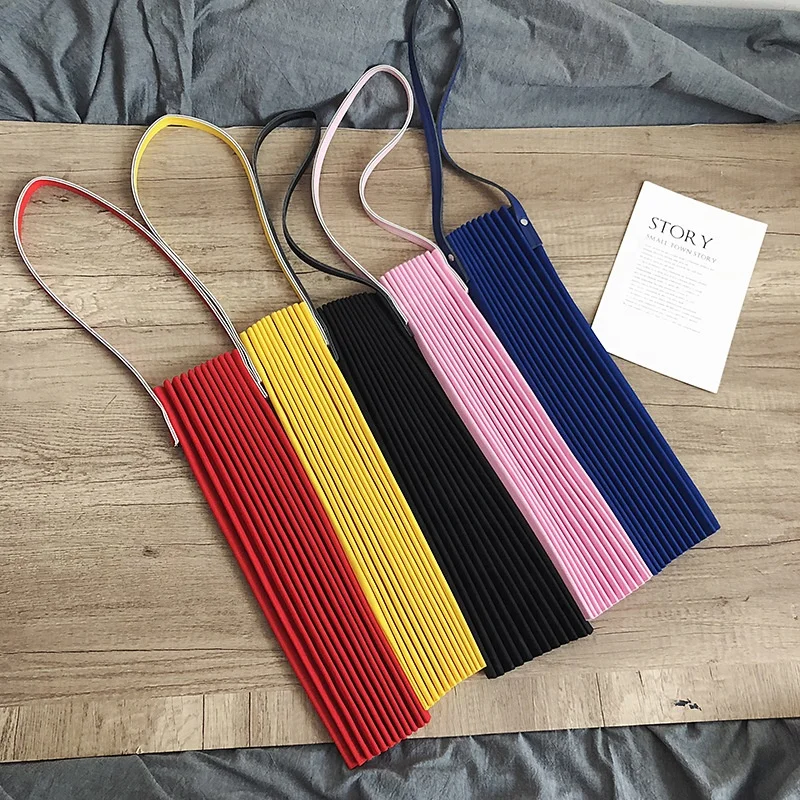 

Fashion ruched girls canvas shoulder tote bag foldable vertical pleats handbag, Multi color