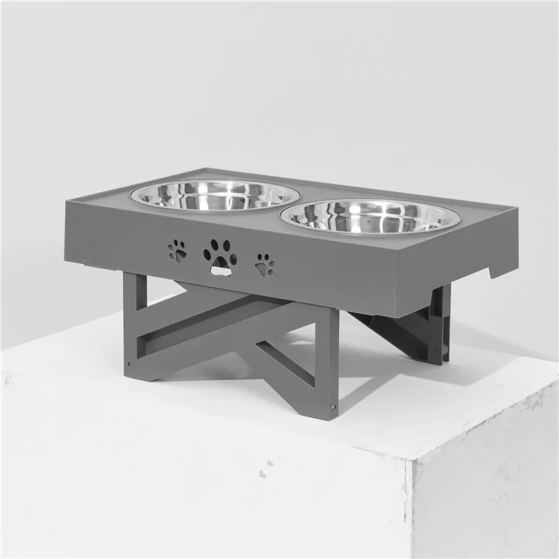 

Wholesale Custom Large Portable PP Stainless Steel Dog Food Water Bowls Pet Adjustable Raised Elevated Dog Bowls, Grey/white/black