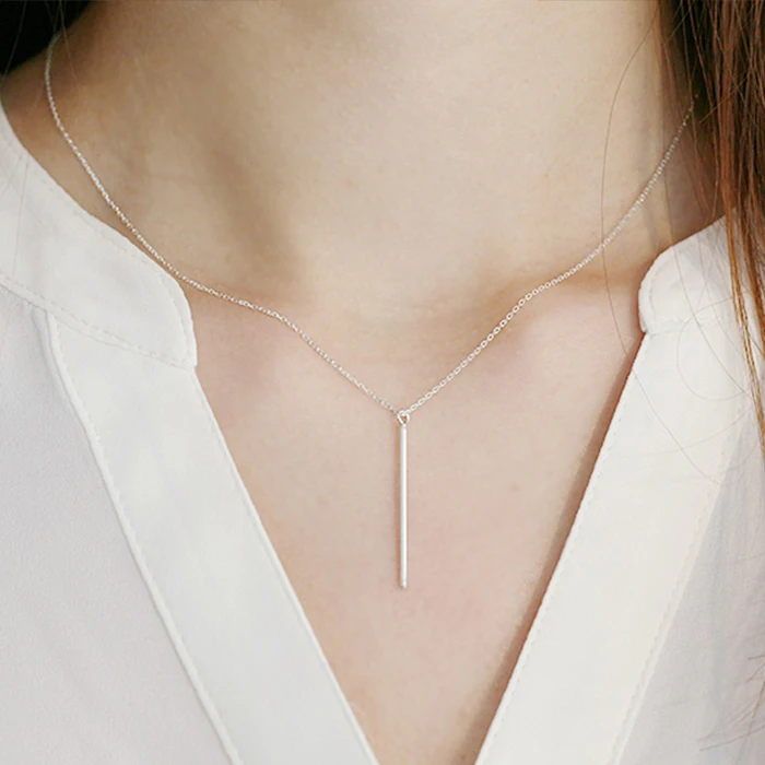 2021 Korean Shinny Jewelry 925 Sterling Silver Necklace Geometric  Cylinder Pendant Necklace for Women