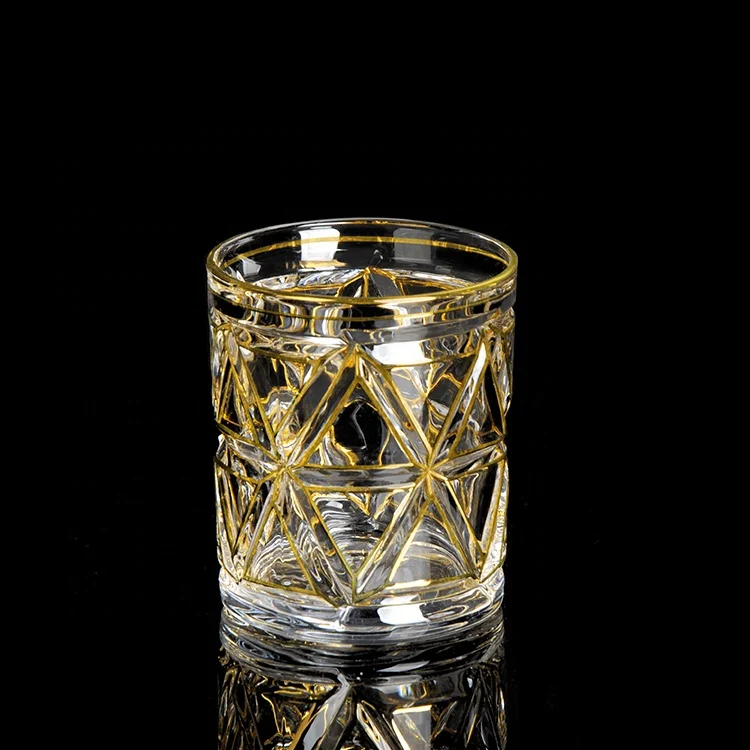 

new gold line design rock glass whiskey tumbler high quality wine glass cup for bar, Gold decoration