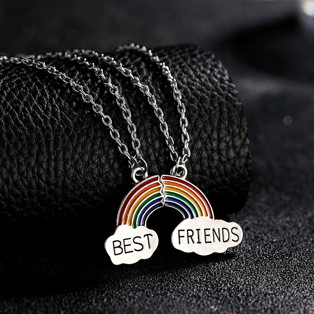 

Trendy Stitching Friendship Necklace Rainbow Pendant Necklace for Women Best friends, Picture