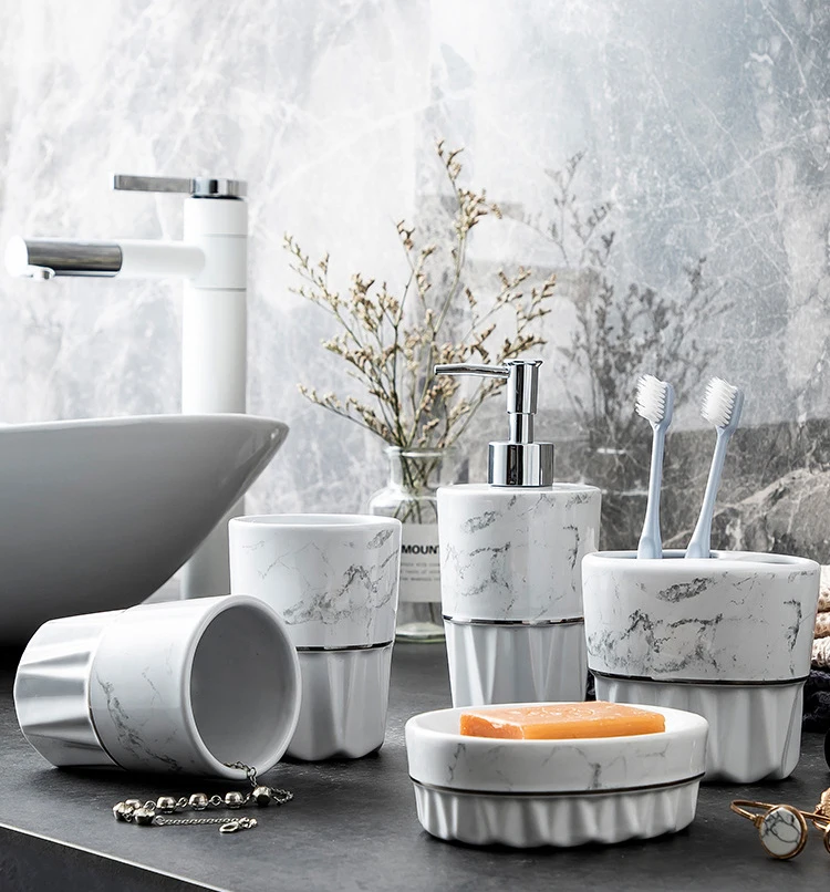 

Soap dish toothbrush holder dispenser tumble white ceramics bathroom accessory set, As photo or customized