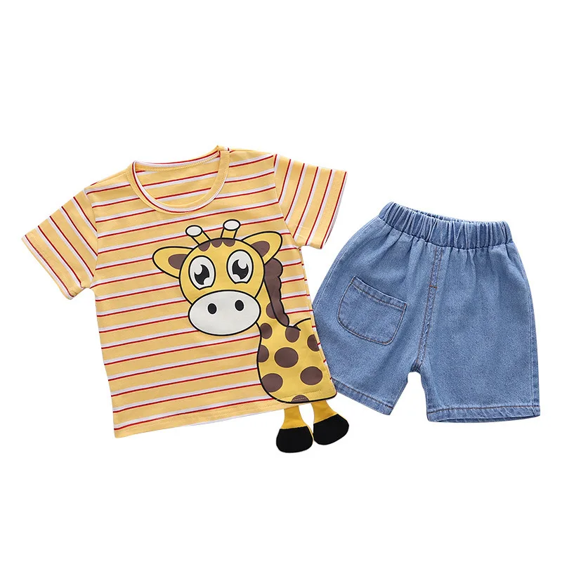

2021 Popular Cartoon Animal Print Children's Clothing Suit Boys' sets Summer New Children's Clothing, Yellow,green