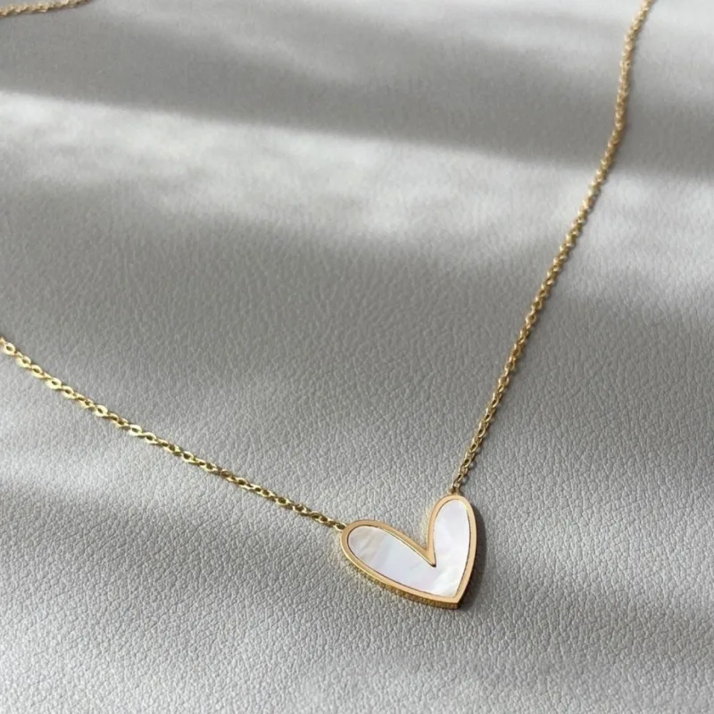 

Non Tarnish Jewelry Waterproof Dainty Cute 18k Real Gold Plated Stainless Steel Shell Heart Pendant Necklace YF3059