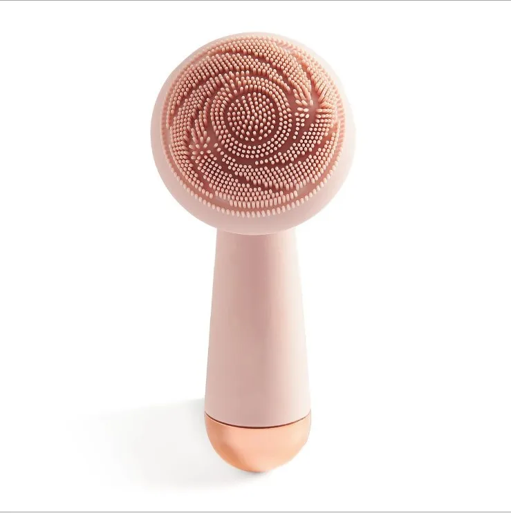 

Hot Sale Electric Cleanser Face Scrubber Massager Waterproof Sonic Silicone Facial Cleansing Brush, Pink