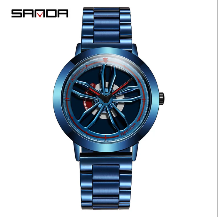 

SANDA 1009 Time to Run Personality Watch Men Wheel Quartz Cheap Stainless steel Watches Waterproof Rotary, 4-colors