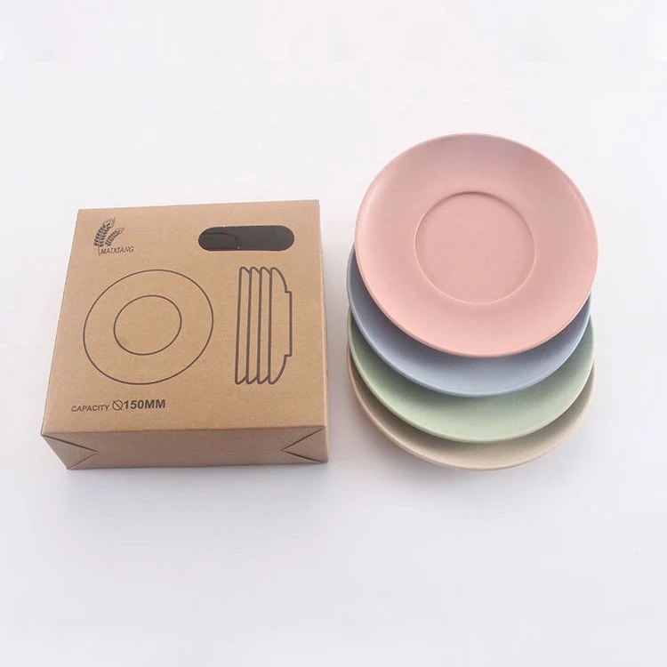 

Food Grade Eco Friendly Biodegradable Wheat Fruit Dish And Plate Dinner Plate Set, Beige/pink/blue/green