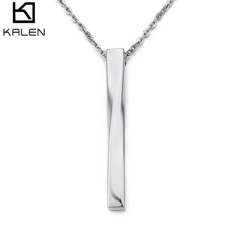 

KALEN Silver Rectangle Twisted Unique Men Stainless Steel Pendant