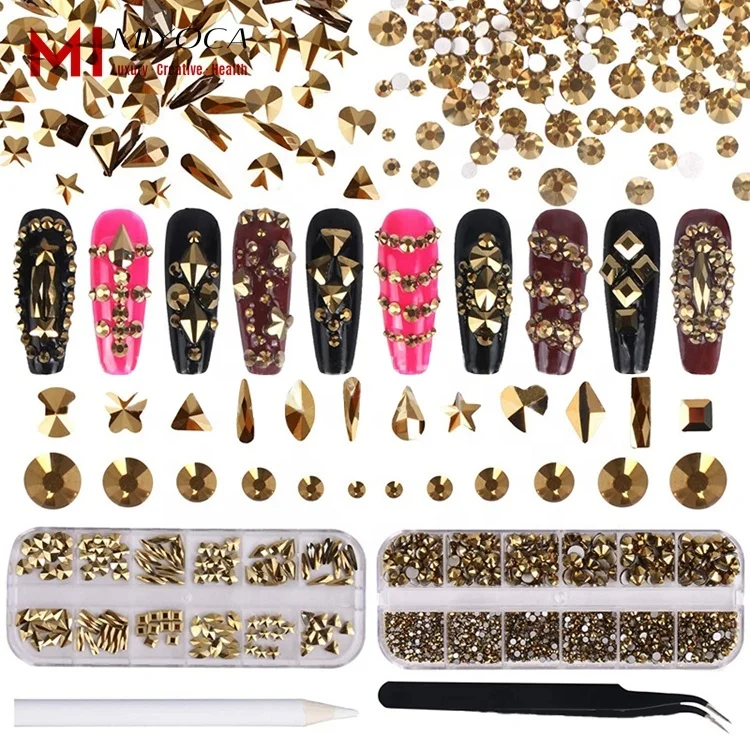 

MIYOCA AB Crystal Rhinestones Set Rhinestones Nail Art 9K Clear Class Multi-Shape Flat Back AB Shiny Nail Jewels for Nail DIY