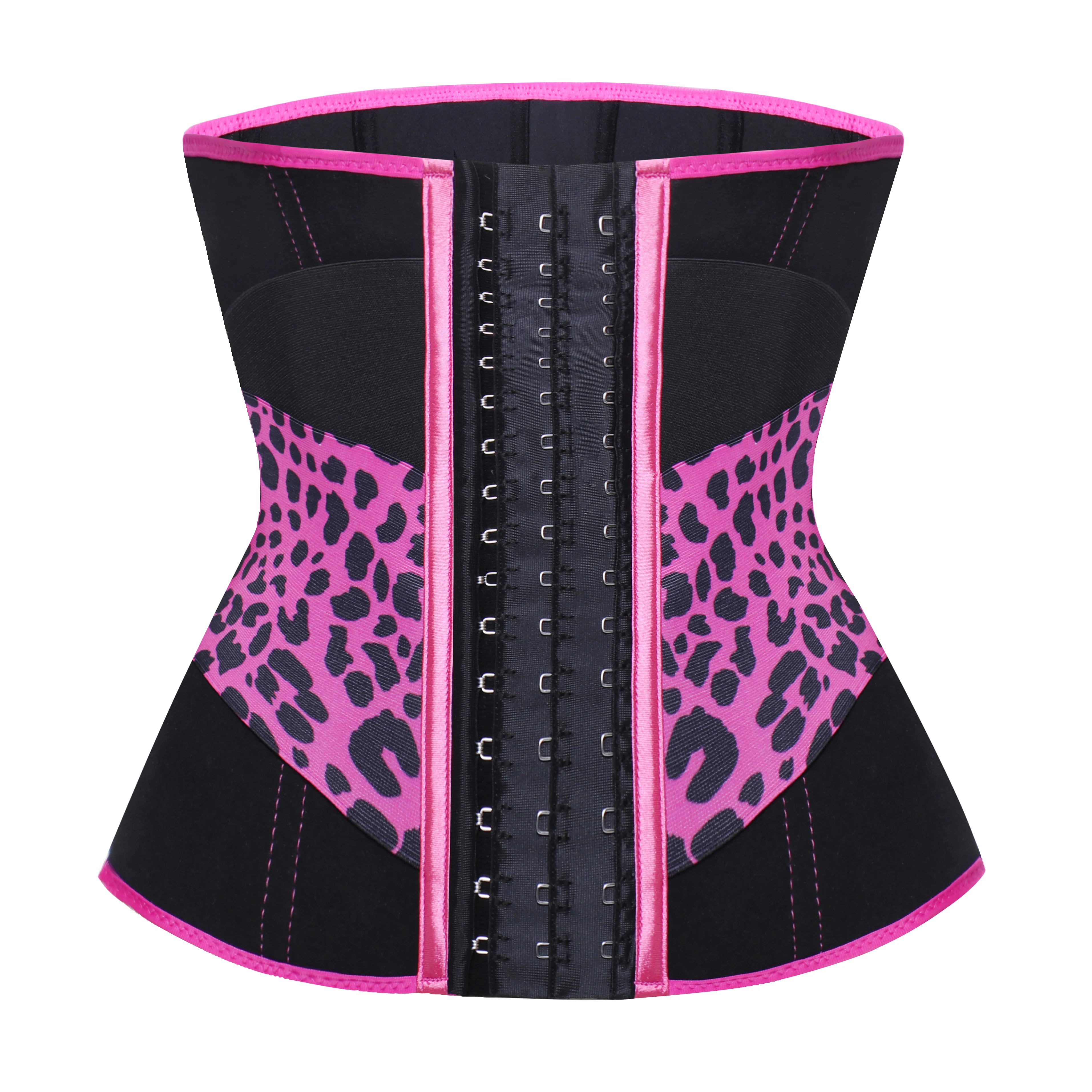 

Women Leopard Print Pink and Black Waist Trainer Wrap Plus Size Body Shaper Steel Boned Corsets Shapewear Tummy Trimmer Cincher