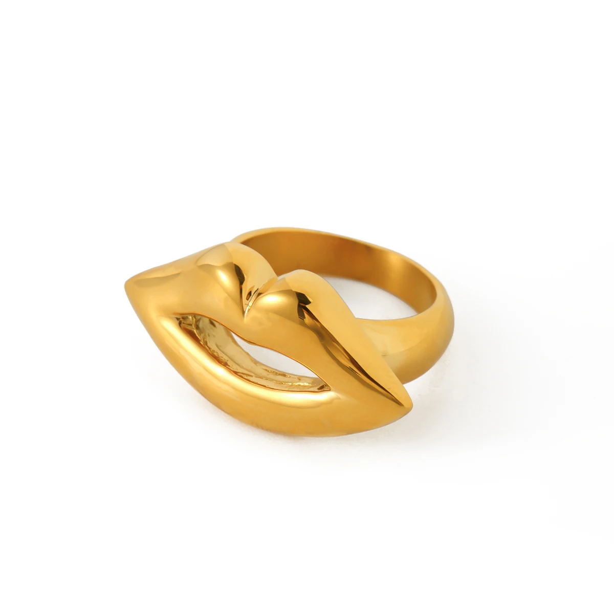 

J&D Designer 18K Gold Plated Rings Jewelry Women Waterproof Stainless Steel Open Mouth Lip Shape Ring
