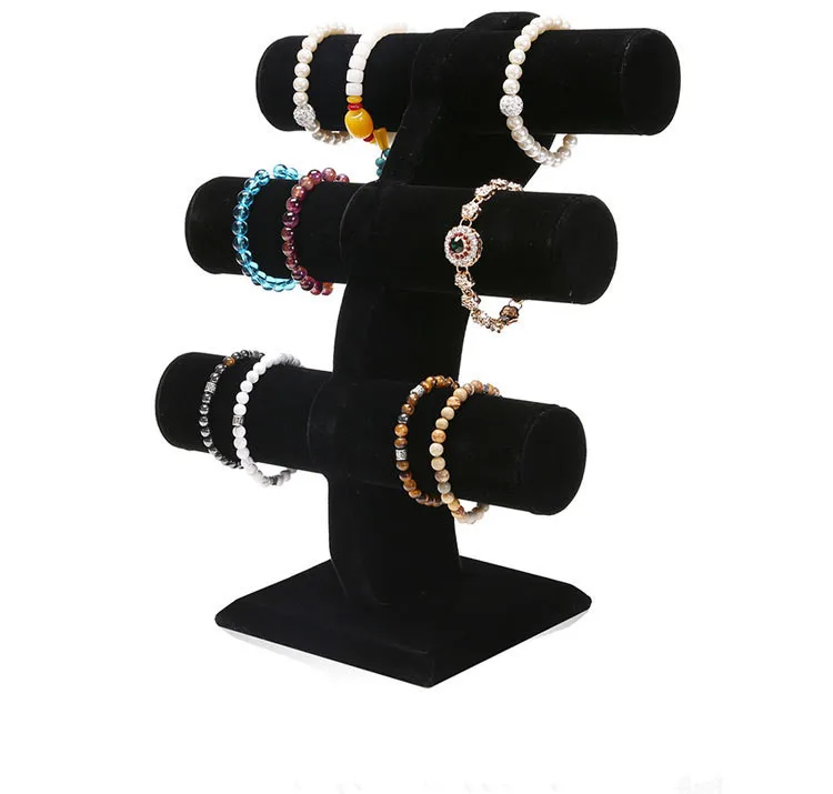 

Hot Velvet Display Stand Multi Layer T Bar Bracelet Holder Women Jewelry Watch Stand Rack Bracket, Black/white/gray