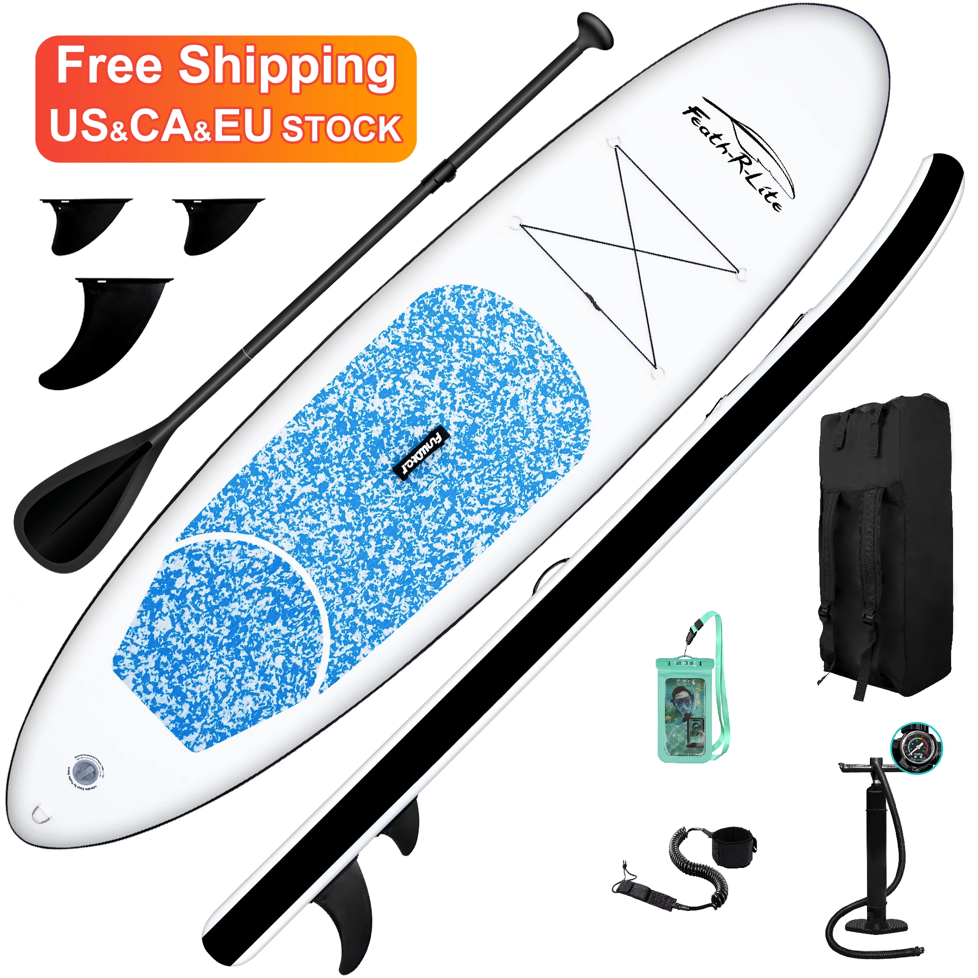 

FUNWATER Free Shipping Dropshipping OEM 10' blue inflatable Sup-Board double chamber Surfboard Paddle Stand Up Board Set