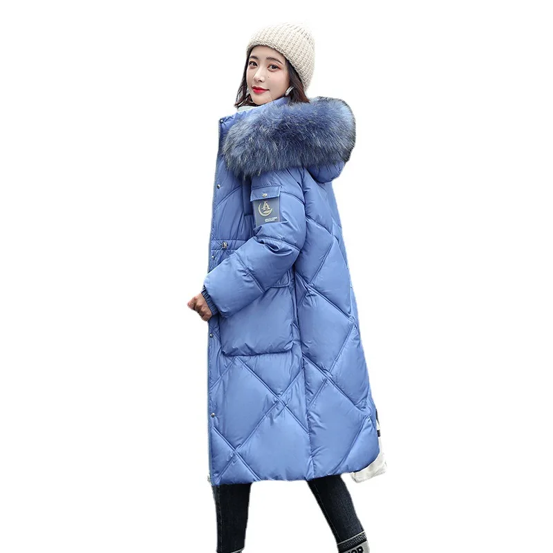 

Long cotton women Slim fitting fake large wool collar cotton women's coat autumn and winter wear, Picture color
