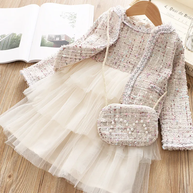 2Pcs Long Sleeve Girl Autumn Dresses kids Princess dress with vest for Children winter dress set