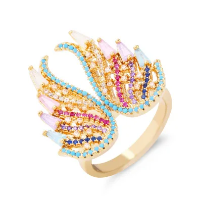 

New Fashion Gold Plated Victoria's Secret Angel Wings Ring Adjustable Geometric Micro Pave Rainbow Cubic Zirconia Ring