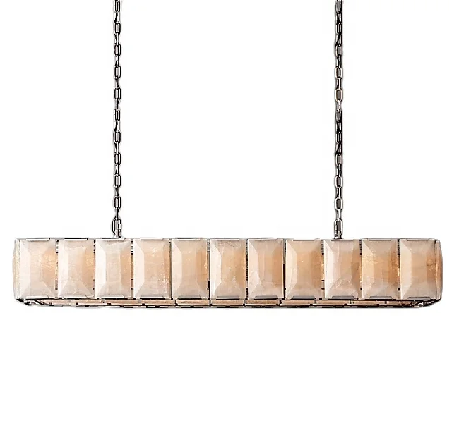 

Top Sales Marble Stone Modern Pendant Lights Luxury Crystal Chandeliers Harlow Calcite Rectangular Chandelier 74" CZ2810RT/22, Stain steel,brass, grey iron