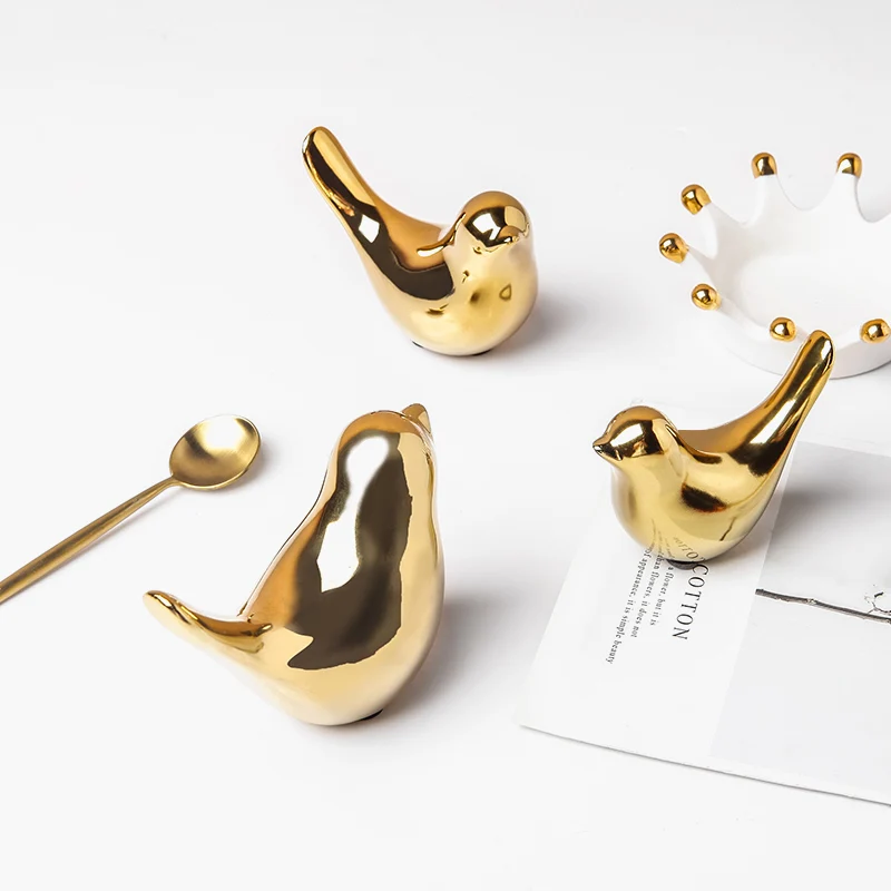 

Animal Figurine Craft Ornaments Ceramic Plating Bird Home Office Living Room Table Decor, Gold