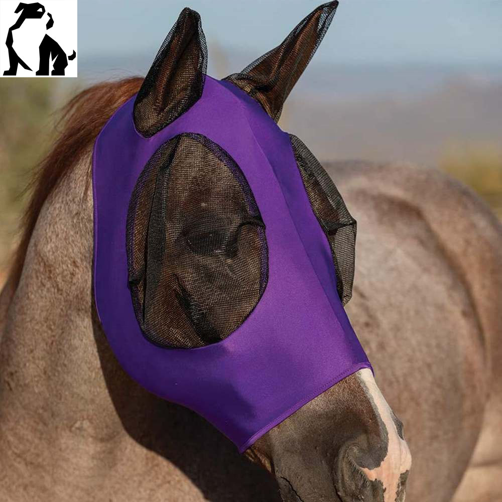 

2021Amazon new breathable perspective comfortable anti-mosquito fly-proof sunscreen horse earmuffs face mask equestrian supplies, Black gray purple pink blue
