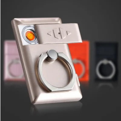 

Creative mobile phone ring holder with lighter usb aluminum ring bracket for cell phone, Black