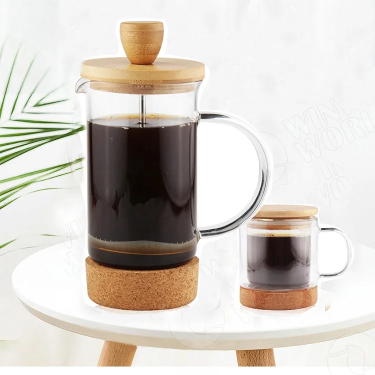 

Customized Bamboo French Press Coffee Maker 1Litre, Borosilicate Glass French Press Coffee Maker With Bamboo Cover and Cork Base, Transparent