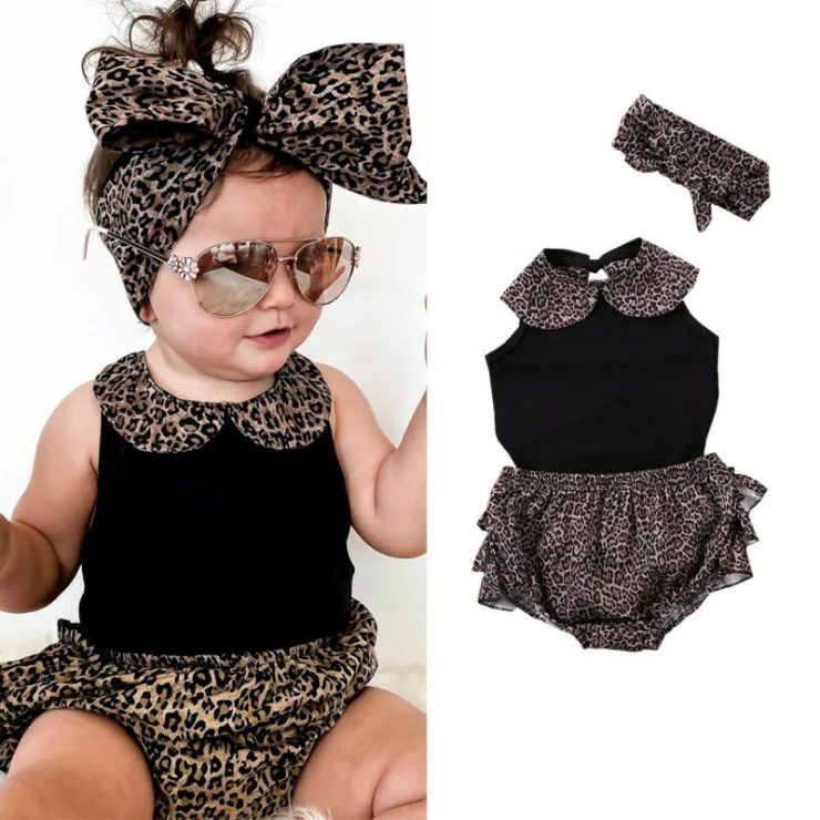 

3PCS Infant Toddler Baby Girl Clothes Tops+Leopard Print Short Pants+Headband Clothes, Picture shows