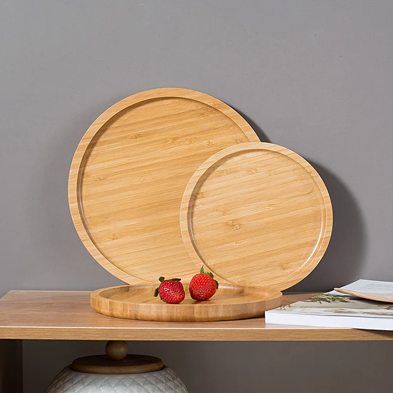 

7/8/10/12 inch Round Tray Food Serving Plate Snack Plate Teaboard Natural Bamboo Tea Food Server Dishes Drink Platter