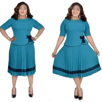 

Wholesale L 3XL Pleated Stitching Plus Size O Neck Turkey Office Ladies Midi Dresses