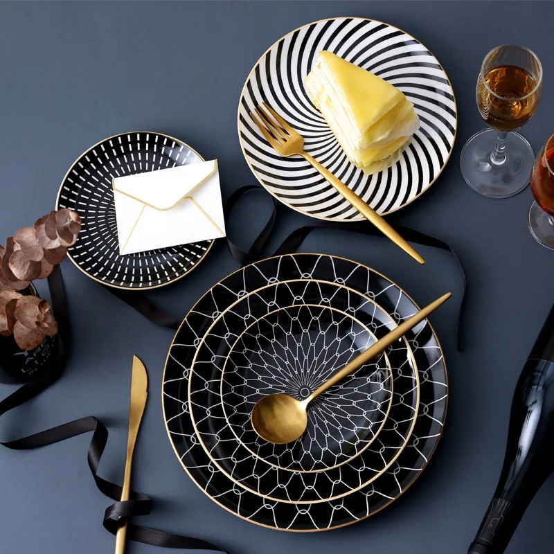

Nordic Steak Western Food Creative Dish Ceramic Plate Dessert Ins Dinner Plate Home Round Net Hot Selling Plate, Natural