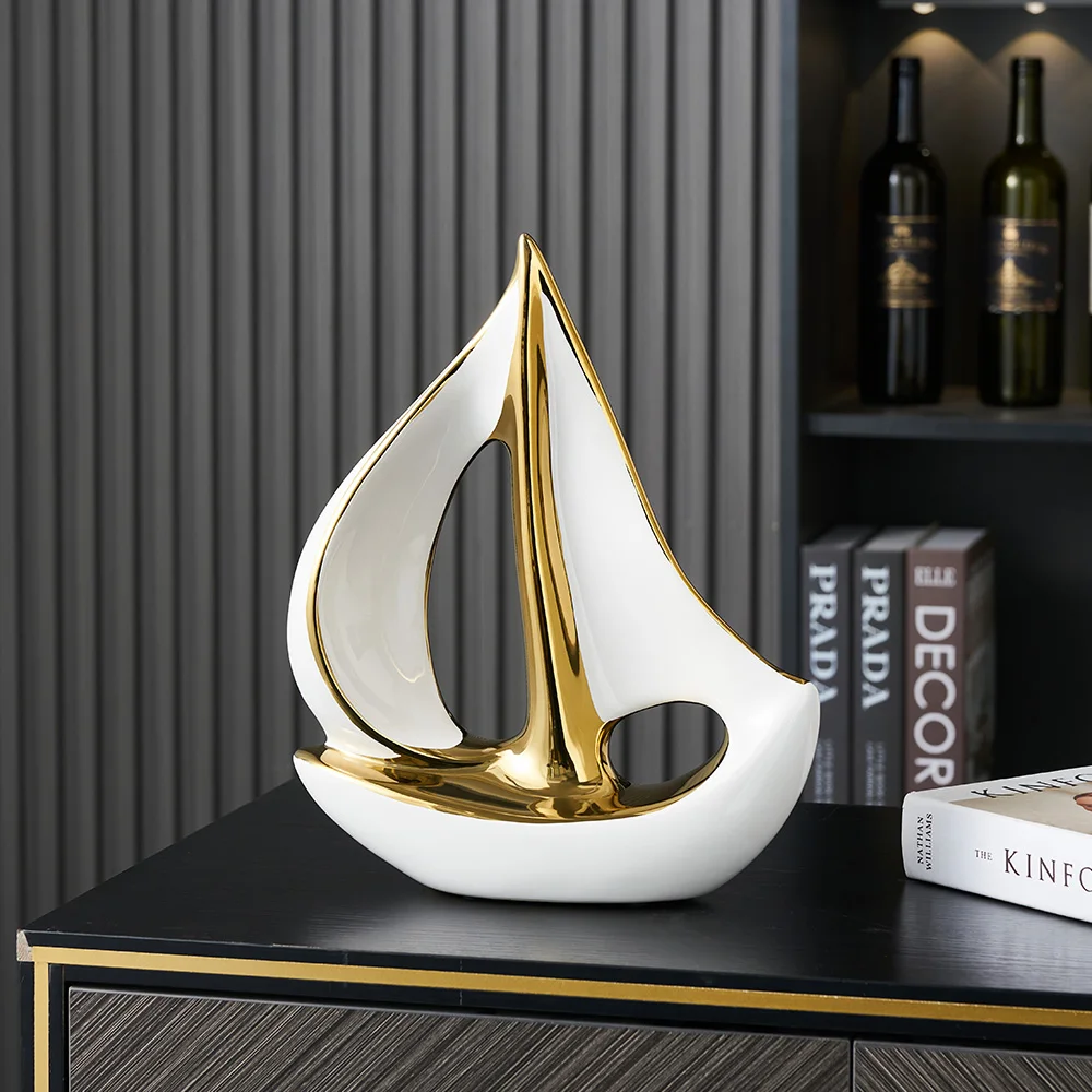 

Home Decor Luxury Sailboat Sculpture New Classical Living Room Ornaments Office Desk Accessories Decorative Boat Figurines Craft