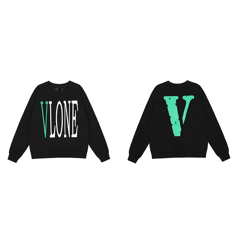 

2021 autumn Europe and America VONES green V letter printing men and women the same casual round neck long-sleeved sweater