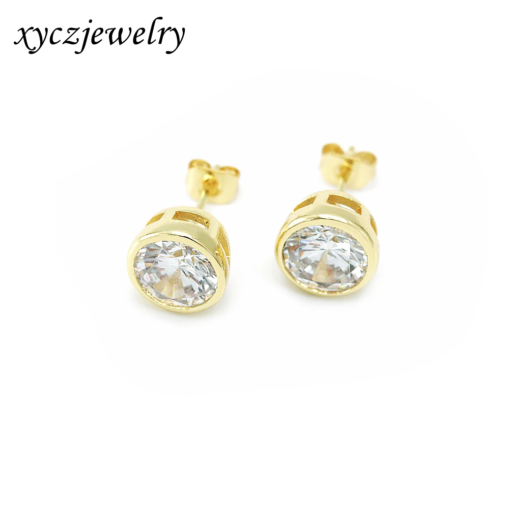 

Xingyu Jewelry Simple Cheap Brass Earrings  Single Zircon Stone Round Stud Earrings