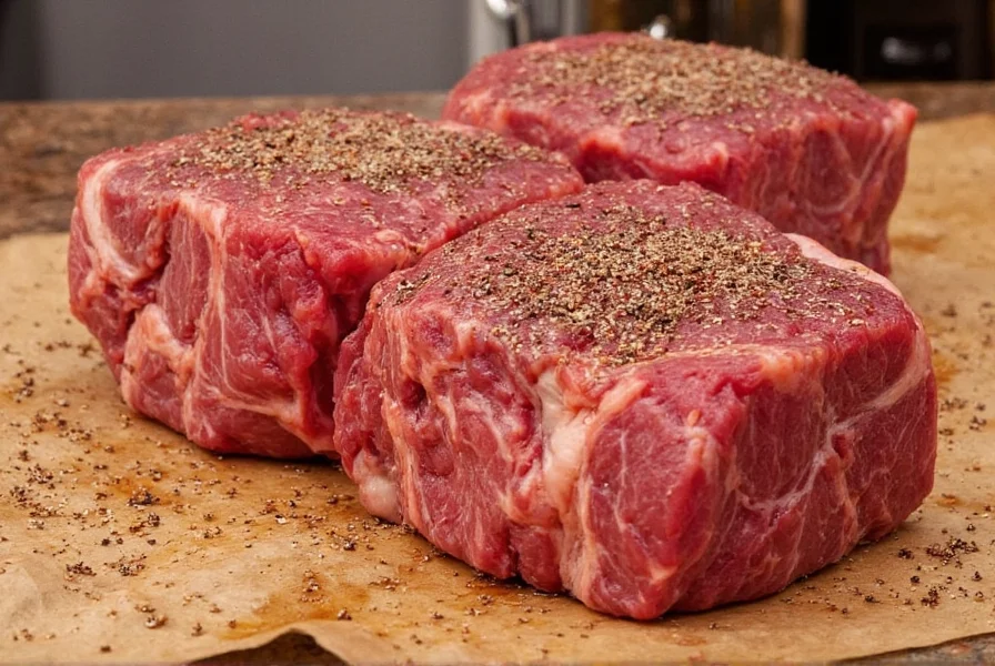 Various steak cuts properly seasoned with different spice blends