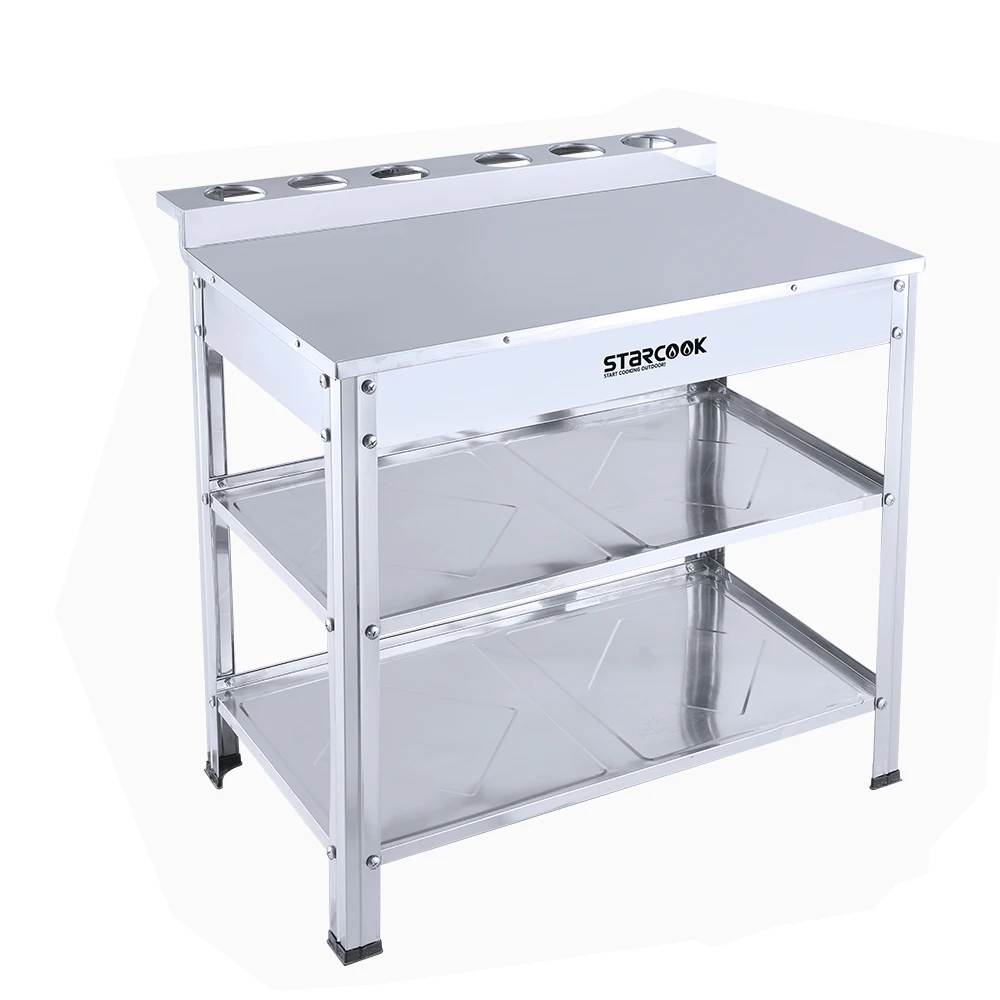 

Stainless Steel Storage Table With 2 Layer Stainless Steel Spice Rack